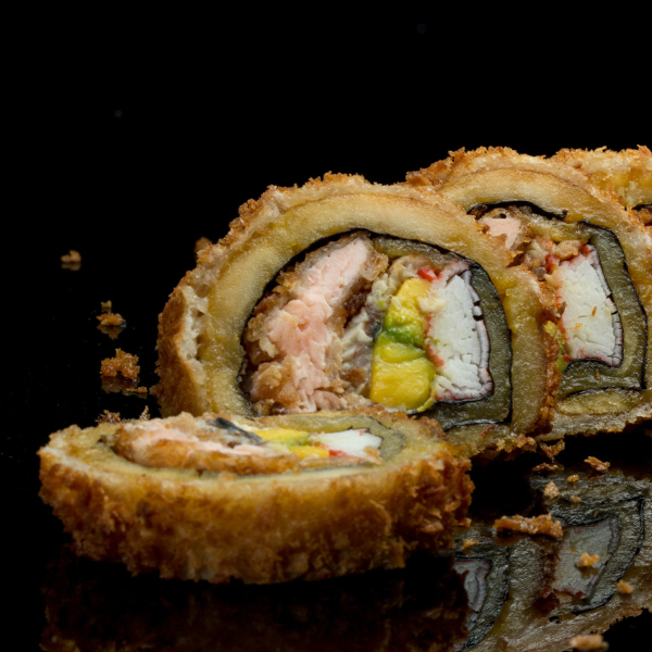 A tempura-fried futomaki roll.