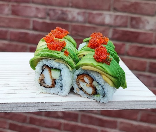 This week's premium roll featuring squid, avocado, and tobiko.